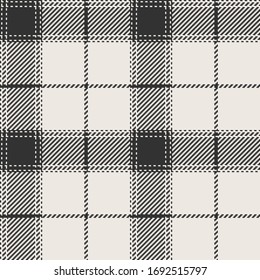 Black & White Twill Weave Plaid with Buffalo/Windowpane Details Seamless Vector Illustration