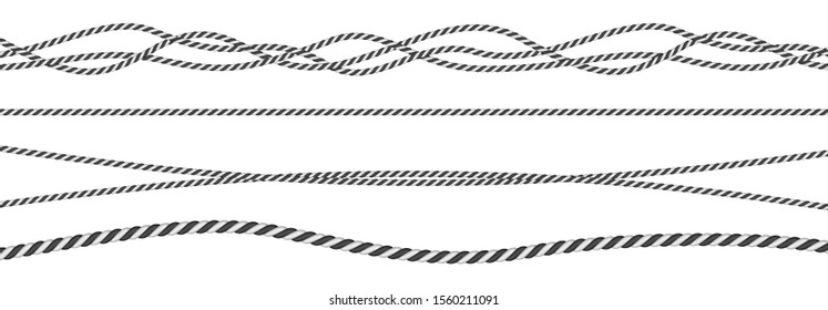 Black and white twisted and straight rope set. Modern vector design elements