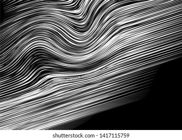 Black and white twisted and straight thin lines. Modern vector monochrome background.