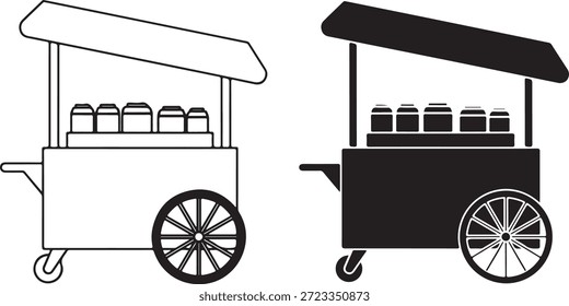 Black and white of two beverage carts with drinks drink cart food cart
