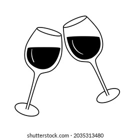 Schwarz-Weiß-Brille mit Rotwein. Symbol der klassischen Brille. Vektorgrafik ist einzeln auf weißem Hintergrund.