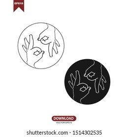 Black white two hands couple icon illustration