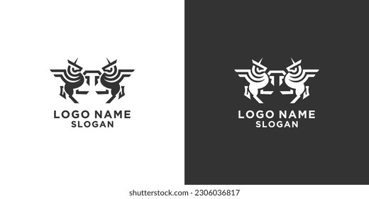black and white two horses logo strong emblem