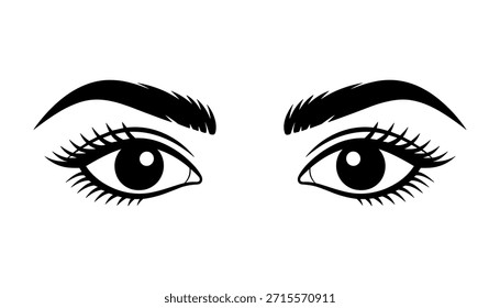 Preto e branco de dois olhos abertos com cílios longos e sobrancelhas arqueadas