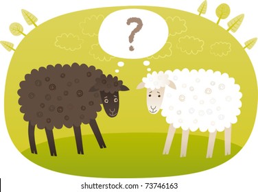Black and white Two sheep solving the QUESTION...