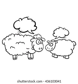 black and white two sheep talking cartoon