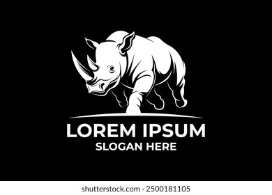 Black and white two-horned rhinoceros logo design