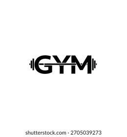 Schwarz-weißes typografisches Logo-Design mit dem Wort Fitnessstudio, integriert mit einer Barbell-Illustration