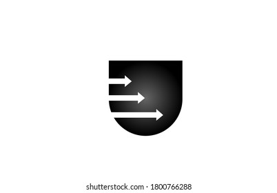 black and white U letter icon logo with arrow. Alphabet for company and business design 
