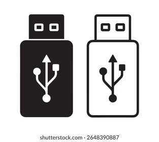 Vetor de símbolos de tecnologia de transferência de dados de ícones U S B Flash Drive preto e branco
