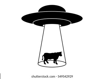 Black and white UFO abducts a cow