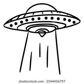 Black and White UFO Sketch Illustration in Line Art Style