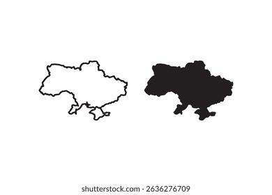 Black and white ukraine map outlines with minimalist design.