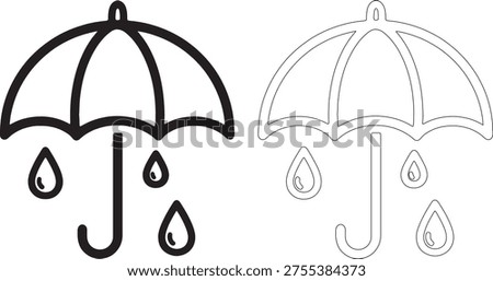 Black and white umbrella with falling raindrops water