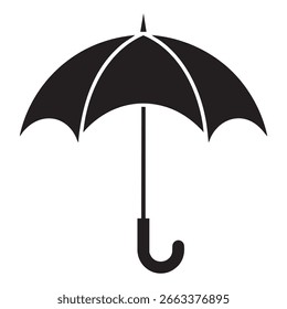 Black and White Umbrella Icon with Elegant Flowing Artistic Design Style