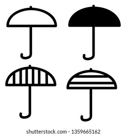 Black And White Umbrella Icon Set Collection Vector / Illustration