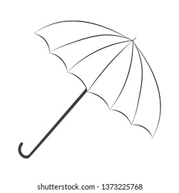 Black and white umbrella o the white background, Could be used as a painting or coloring sheet.