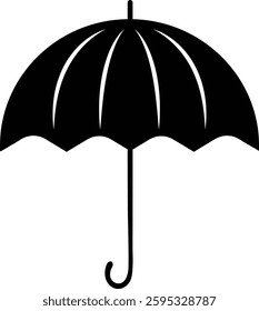 A black and white umbrella silhouette vector, perfect for icons, logos, clipart, and design projects. Ideal for weather, travel, and fashion graphics.