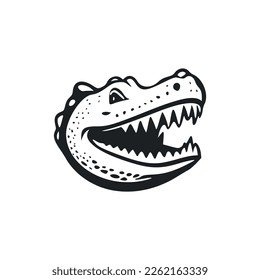 Black and white Uncomplicated logo with an adorable Cheerful crocodile.