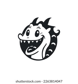 Black and white Uncomplicated logo with an adorable Cheerful crocodile.