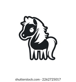 Black and white Uncomplicated logo with an aesthetic cheerful pony.