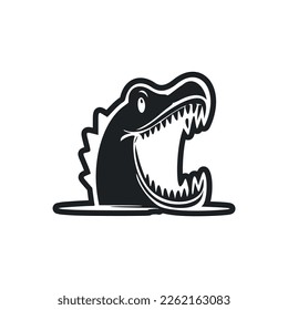 Black and white Uncomplicated logo with Attractive Cheerful crocodile.