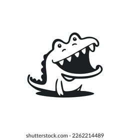 Black and white Uncomplicated logo with Attractive Cheerful crocodile.
