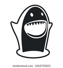 Black and white Uncomplicated logo with Attractive Cheerful Shark.