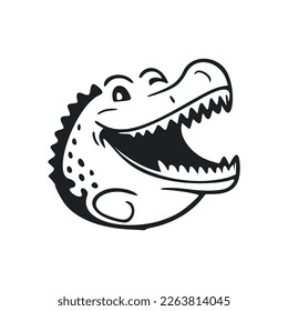 Black and white Uncomplicated logo with Attractive Cheerful crocodile.