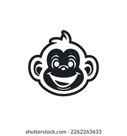 Black and white Uncomplicated logo with a nice and cute monkey.