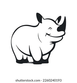 Black and white Uncomplicated logo with a Pleasant Cheerful hippopotamus.