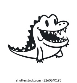Black and white Uncomplicated logo with a Pleasant Cheerful crocodile.