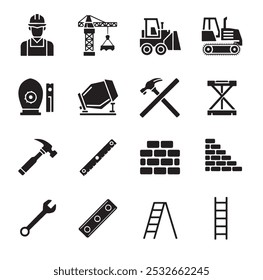 Preto e branco sob a construção ícones ilustração de stock Site de construção, Indústria da construção, Construção de estradas, Construção civil, Trabalho rodoviário à frente