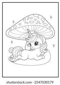 Black and white Unicorn coloring pages for kids. Children's coloring books with cute unicorn cartoon character, fun and educational materials for kindergarten.
