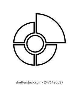 black and white unique quarter circle diagram. outline design style. Suitable for presentations, power points, learning, economics, etc. design vector template