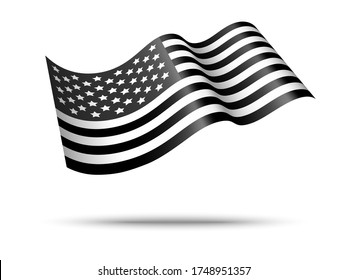 Bandera de ondeo blanco y negro de Estados Unidos , sobre fondo blanco . ilustración vectorial.