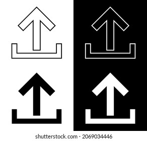 Black and White Upload Icon. Trendy Sign Symbol for your project. Flat design style. Vector icon on white and black background