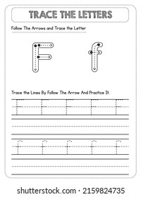 Black And white, Uppercase And Lowercase letter Tracing For Pre-school Kids with Arrow Direction F