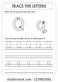 Black And white, Uppercase And Lowercase letter Tracing For Pre-school Kids with Arrow Direction Q