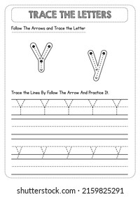 Black And white, Uppercase And Lowercase letter Tracing For Pre-school Kids with Arrow Direction Y