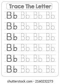 Black And white, Uppercase And Lowercase letter Tracing For Pre-school Kids with Arrow Direction B