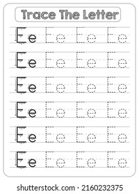 Black And white, Uppercase And Lowercase letter Tracing For Pre-school Kids with Arrow Direction E