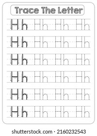 Black And white, Uppercase And Lowercase letter Tracing For Pre-school Kids with Arrow Direction H