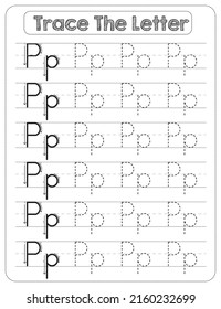 Black And white, Uppercase And Lowercase letter Tracing For Pre-school Kids with Arrow Direction P