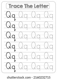 Black And white, Uppercase And Lowercase letter Tracing For Pre-school Kids with Arrow Direction Q