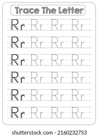 Black And white, Uppercase And Lowercase letter Tracing For Pre-school Kids with Arrow Direction R