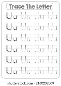 Black And white, Uppercase And Lowercase letter Tracing For Pre-school Kids with Arrow Direction U