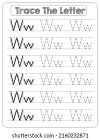 Black And white, Uppercase And Lowercase letter Tracing For Pre-school Kids with Arrow Direction W