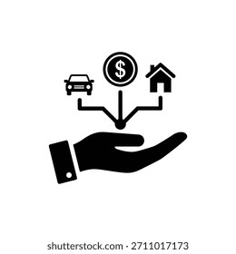 Black and white upward facing hand icon representing support and service