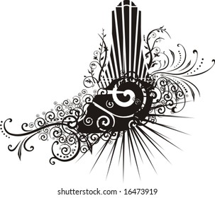 Black and white urban design with ornamental details. Vector illustration.